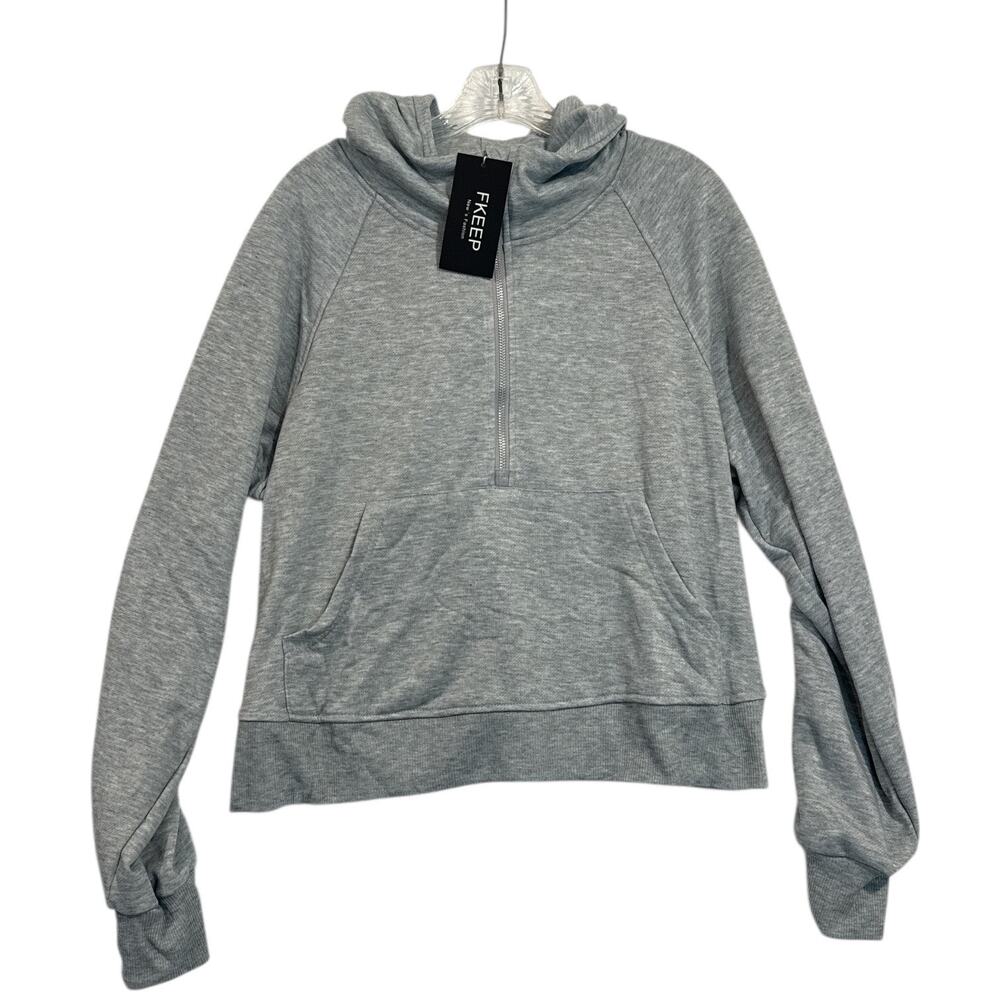 Women’s Gray Half Zip Athletic Hoodie Cropped Thumb Hole Pullover L NWT FKEEP